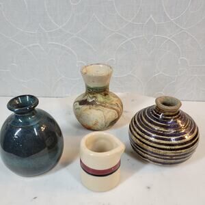 Vintage Pottery Vases 3.5" Brown Green Marble Incaware Ceramic Art Glazed Lot‎ 4